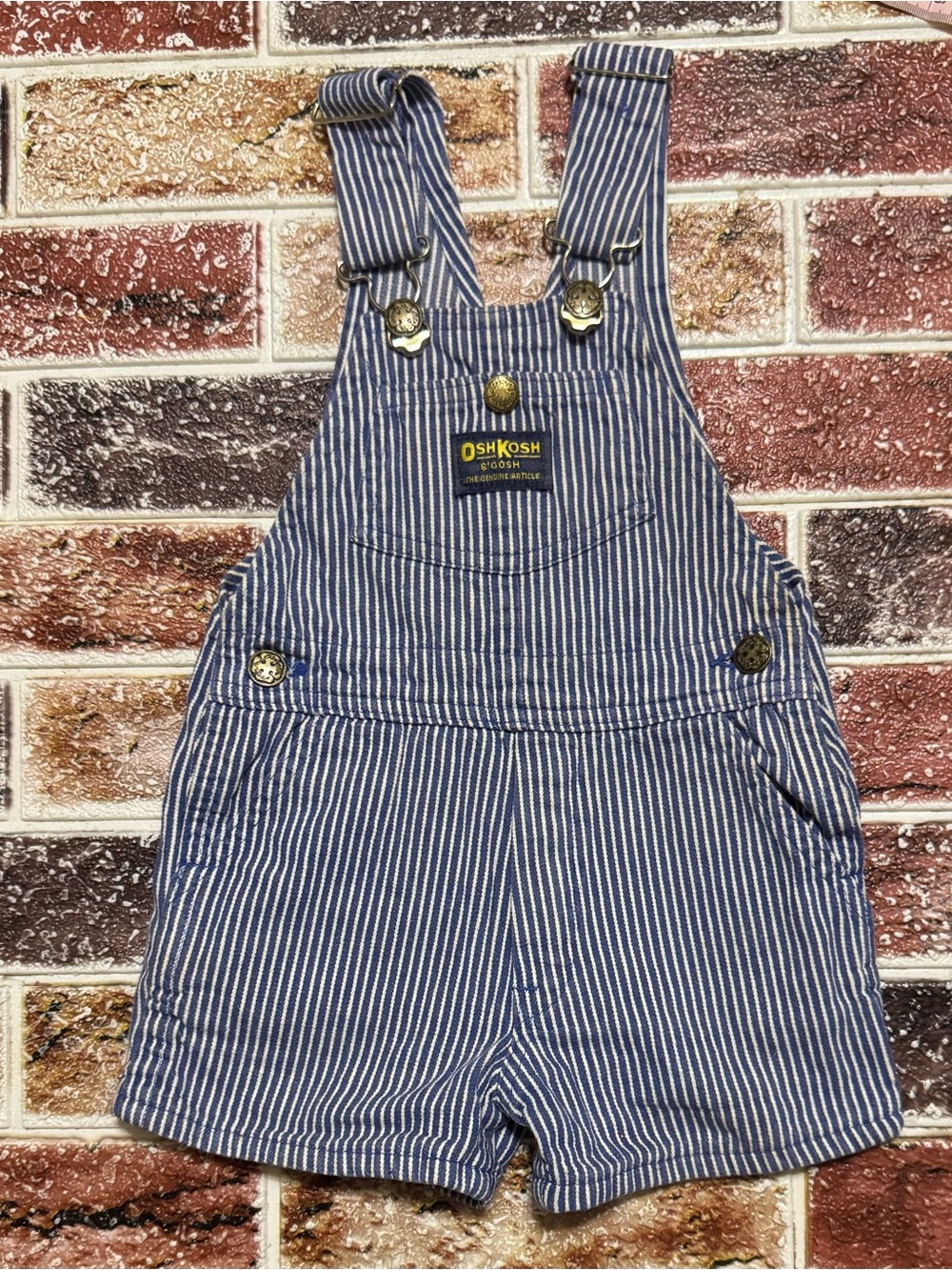 Vintage OshKosh USA blue engineer stripe shortalls overalls 3t
